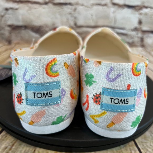 Toms Women's White Metallic Twill Lucky Days Print Rainbow Ladybug Luck Charms - Picture 3 of 8